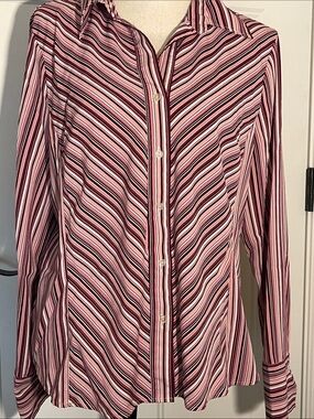 Jessica Pink and Black Striped Button-Up Blouse